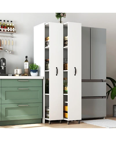 Flynama 4-Tier Freestanding Pull-Out Door Bookcase Mobile Storage Cabinet with Wheels for Home Office Bedroom