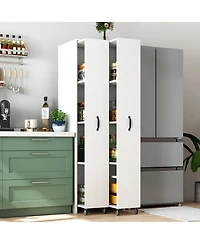 Flynama 4-Tier Freestanding Pull-Out Door Bookcase Mobile Storage Cabinet with Wheels for Home Office Bedroom