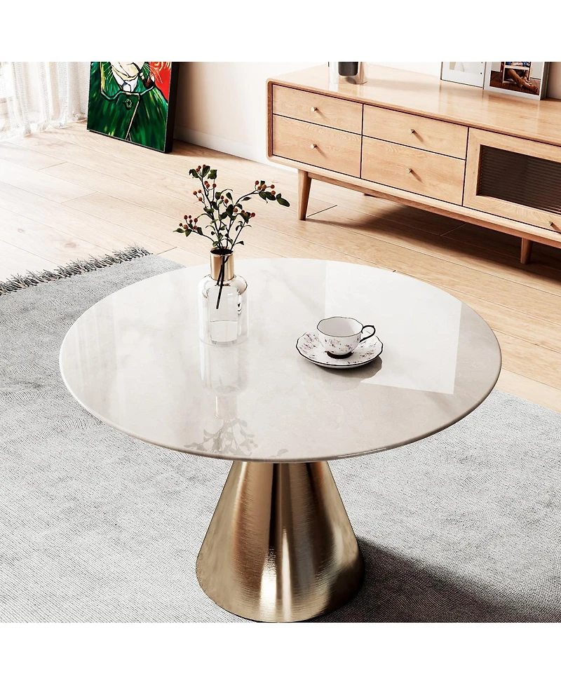 Streamdale Furniture 36'' Round Marble Design Tempered Glass Tabletop