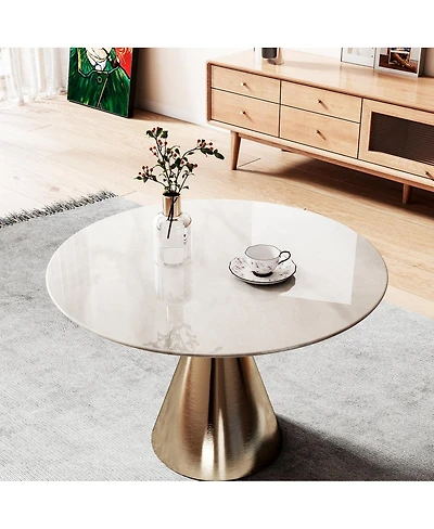 Streamdale Furniture 36'' Round Marble Design Tempered Glass Tabletop