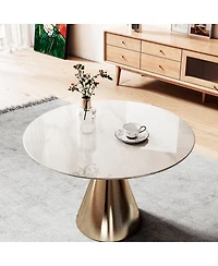 Streamdale Furniture 36'' Round Marble Design Tempered Glass Tabletop