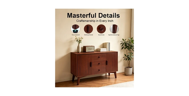 Flynama Mid Century Buffet Cabinet with 3 Drawers
