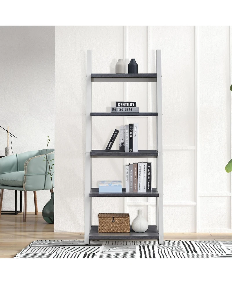 Flynama 5-Tier Rubber Wood Frame Ladder Bookshelf Multi-Layer Home Living Room Kitchen Storage Rack