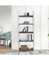 Flynama 5-Tier Rubber Wood Frame Ladder Bookshelf Multi-Layer Home Living Room Kitchen Storage Rack