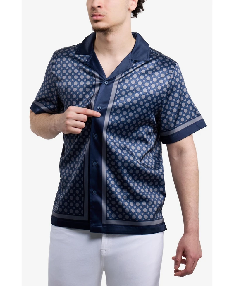 Xray Men's Regular Fit Camp Collar Short Sleeve Printed Woven Satin Shirt