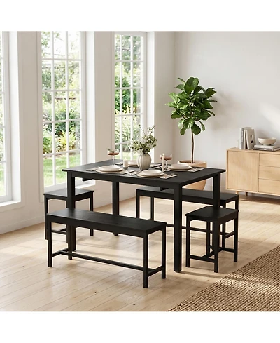 Homfan Extendable Dining Table Set with Hidden Tuck Seating, Safety Lock and Reinforced Metal Frame Space Saving Kitchen Room