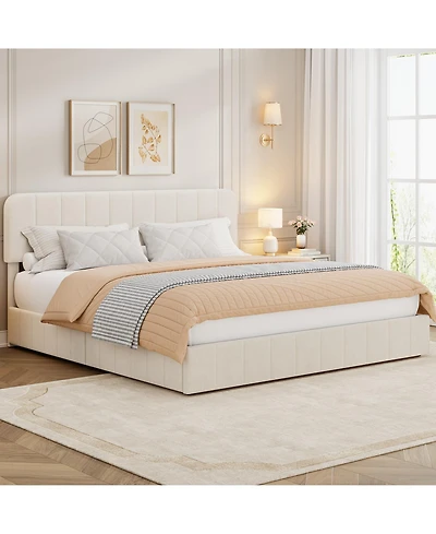 homfan Velvet Platform Bed Frame Channel Tufted Wingback Headboard Upholstered Wood Slats No Box Spring