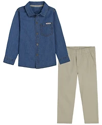 Calvin Klein Boys' 2T-7 Long-Sleeve Shirt and Pants, 2-Piece Set