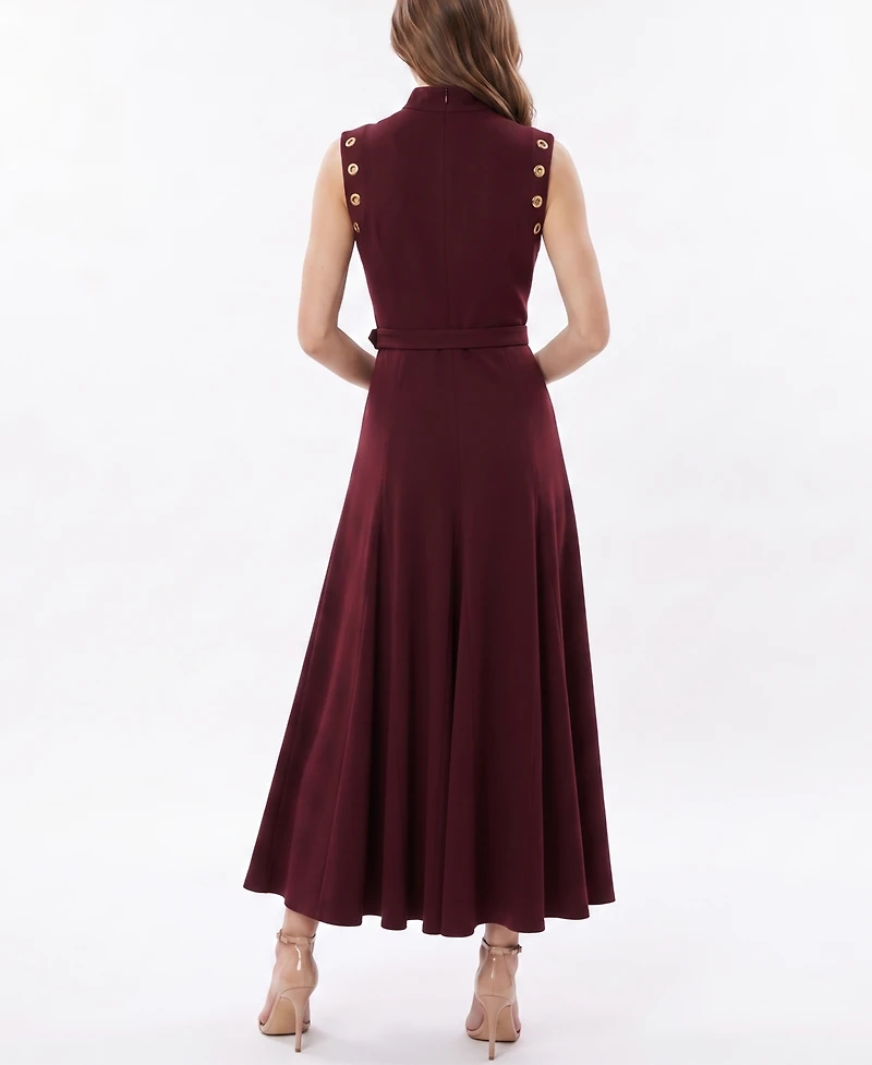 Taylor Women's Belted Mock Neck Grommet Dress