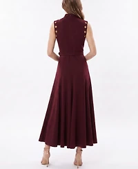 Taylor Women's Belted Mock Neck Grommet Dress