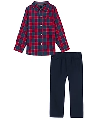 Tommy Hilfiger Toddler Boys' 2T-5T Long-Sleeve Plaid Shirt and Pants, 2-Piece Set