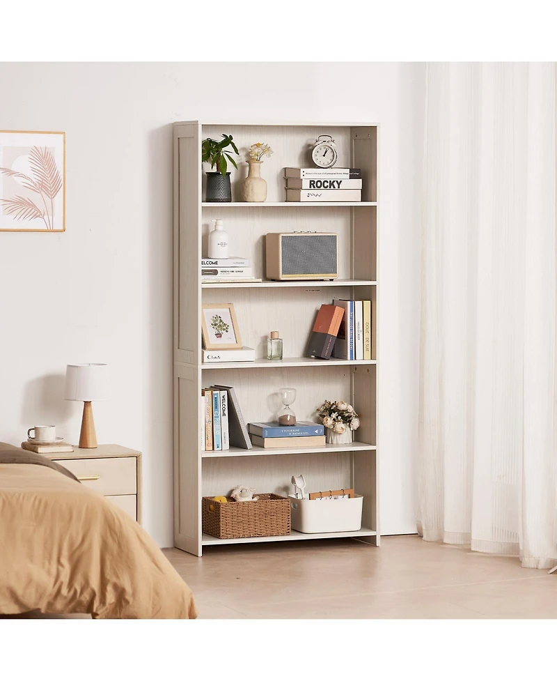 Flynama 68.3 Inch White 5-Tier Wide Anti-Tip Freestanding Open Bookshelf