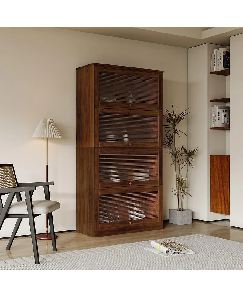 Flynama Contemporary Closed Back Glass Door Dustproof Wall Bookcase Cabinet