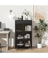 Flynama 47.6 Inch Tall Metal Storage Cabinet with Glass Doors Flip Top 4-Tier Freestanding Sideboard For Multi Room Use
