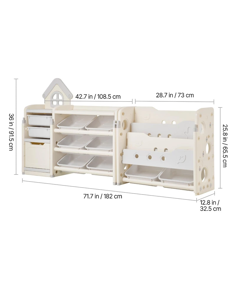 Flynama Kids Toy Storage Organizer with Bookshelf and 10 Storage Bins