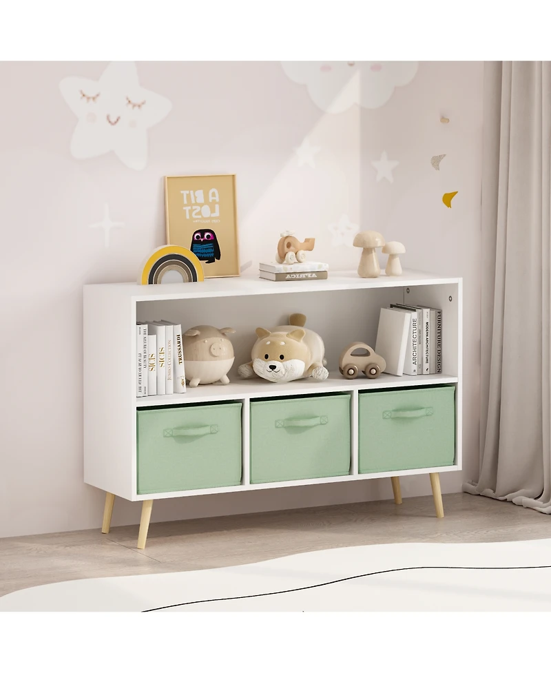 Flynama Kids Bookcase with Fabric Drawers and Toy Storage Organizer