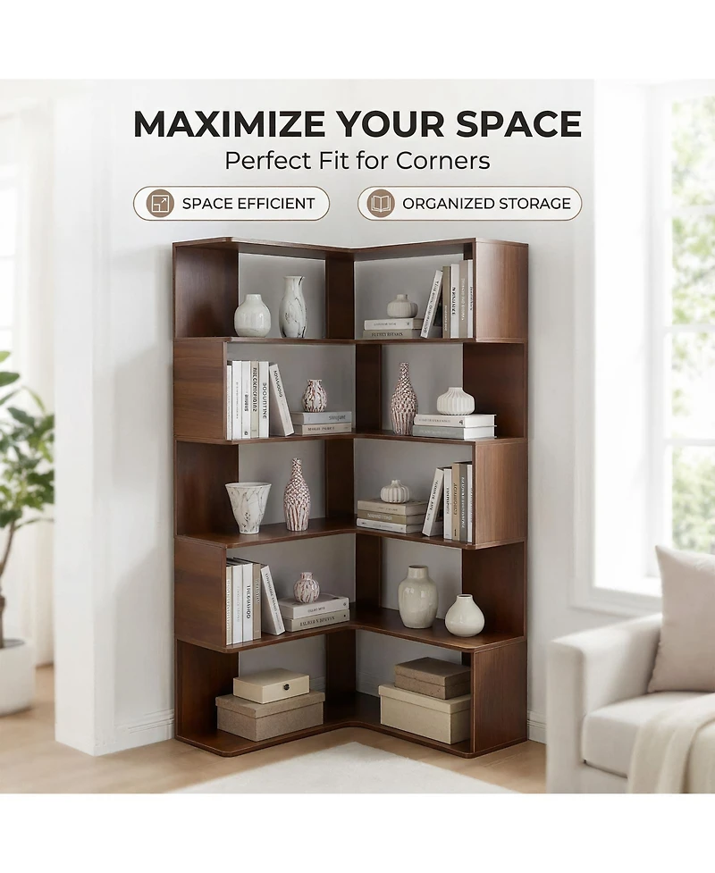 Flynama 66-Inch 6-Tier Corner Bookshelf L-Shaped Open Storage