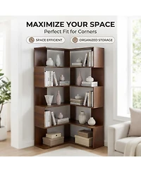 Flynama 66-Inch 6-Tier Corner Bookshelf L-Shaped Open Storage
