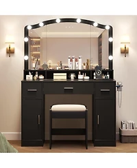 gaomon 3-Drawer Led Vanity Set, Makeup Dressing Table with Cozy Padded Stool