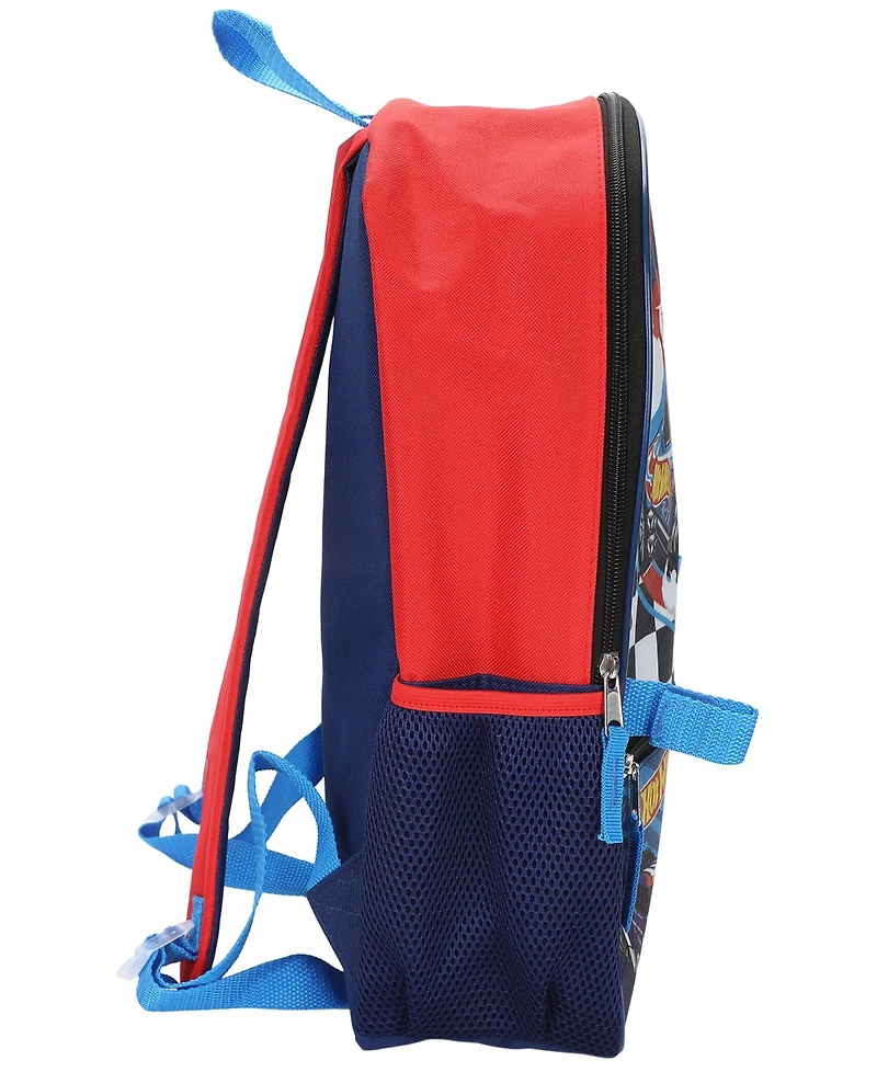 Bioworld Boys' and Girls' Hot Wheels Backpack, Lunch Kit, Pencil Case, Key Chain and Carabiner, 5-Piece Set