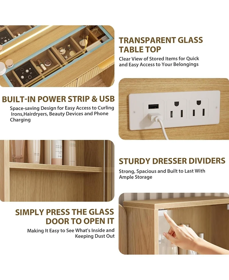 gaomon Almond 5-Drawer Vanity Desk, Makeup Dressing Table with Built-in Usb Charging Station