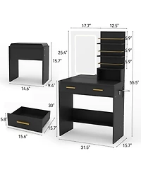 gaomon 2-Drawer Lighted Vanity Set, Makeup Desk with Open Storage Shelves and Led Mirror