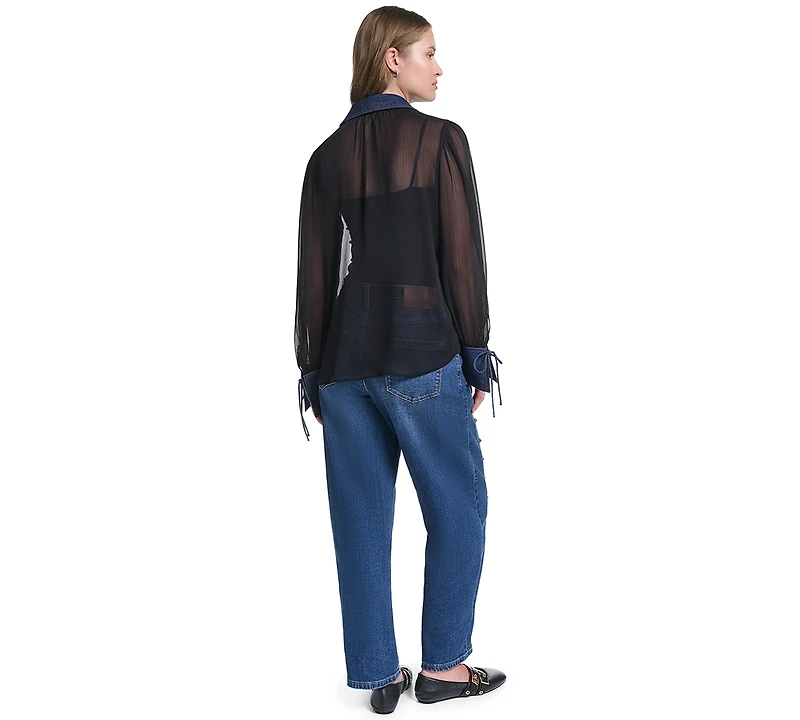 Karl Lagerfeld Paris Petite Collared Button-Front Blouse