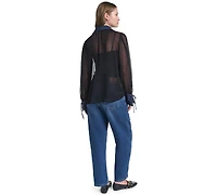 Karl Lagerfeld Paris Petite Collared Button-Front Blouse