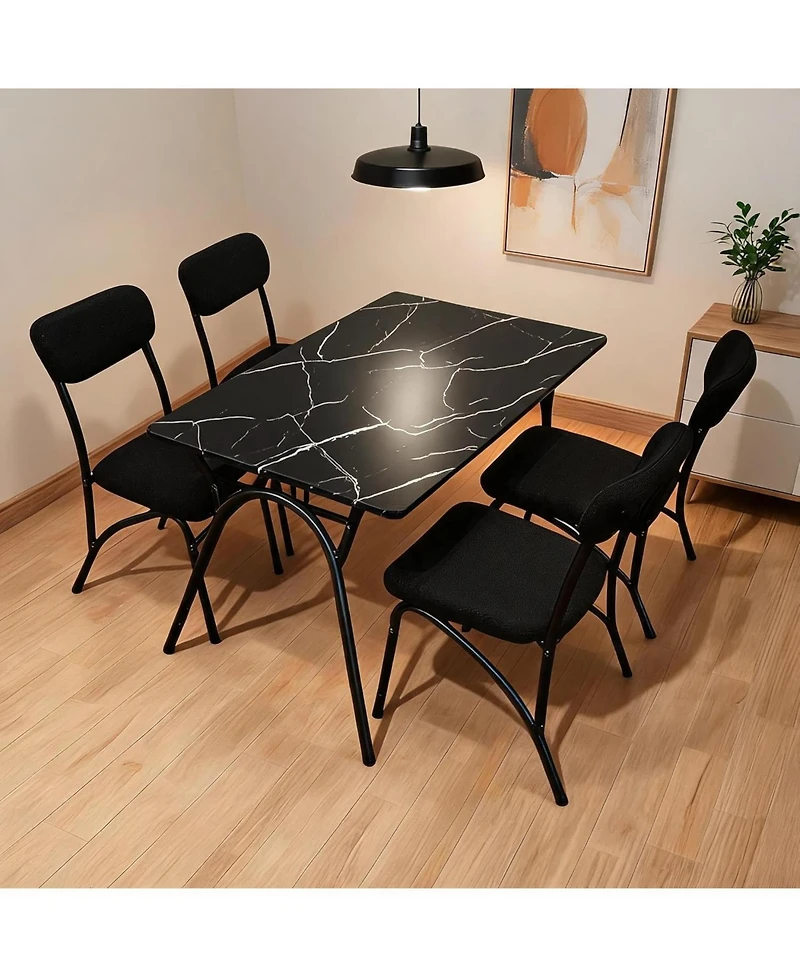 homfan 5 Piece Dining Set for 4 with Marble Tabletop