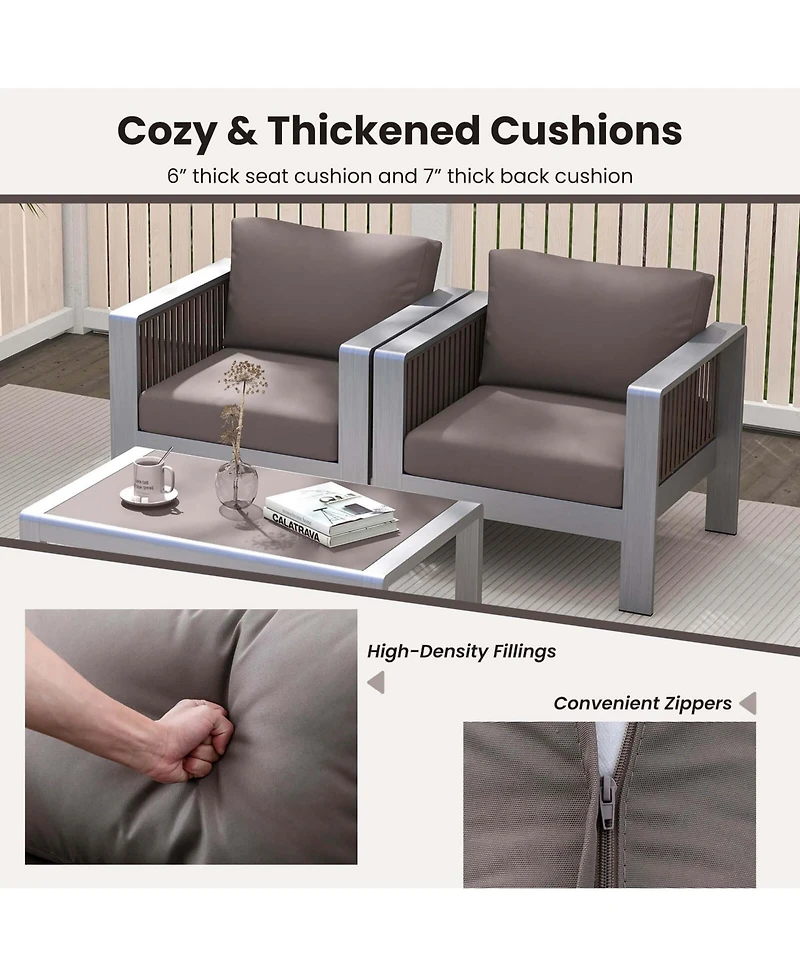 Gymax Aluminum Single Sofa Outdoor Furniture Set w/ Thick Back and Seat Cushions