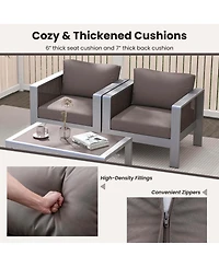 Gymax Aluminum Single Sofa Outdoor Furniture Set w/ Thick Back and Seat Cushions