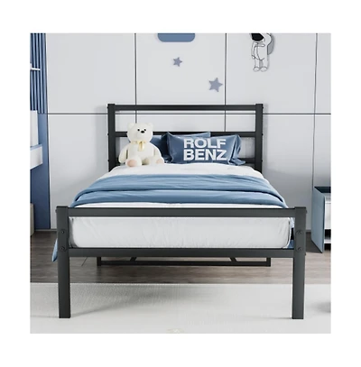 Lucky One Full Size Foldable Platform Bed Frame with Headboard, Heavy Duty Metal Slats, Noise-Free, No Box Spring Needed