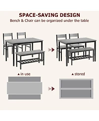 homfan Modern Space Saving Dining Table Set for 4 Kitchen Table with Chairs and Bench Compact Metal Frame, Storage Rack Ideal for Apartment