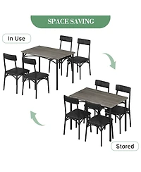 homfan 5 Piece Dining Table and Chair Set Rectangular Metal and Wood Table, Upholstered Chairs, Space Saving Design for Apartment or Small Spaces