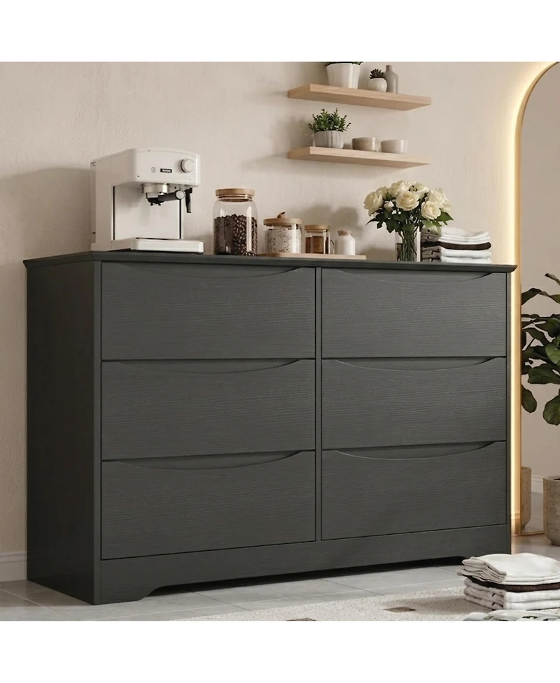 homfan Spacious Storage Solution Wooden Dresser, 6 Deep Drawers Tall Cabinet for Bedroom, Living Room, Hallway, Kids Room, Wide Top Organizer