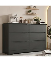 homfan Spacious Storage Solution Wooden Dresser, 6 Deep Drawers Tall Cabinet for Bedroom, Living Room, Hallway, Kids Room, Wide Top Organizer
