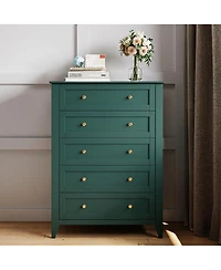 homfan Modern 5 Drawer Dresser for Bedroom, Tall Wooden Chest Organizer with Deep Storage Drawers and Metal Knobs, Perfect for Entryway