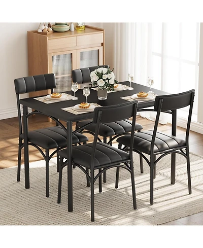 homfan 5 Piece Rectangular Space Saving Dining Set for 4 with Upholstered Chairs