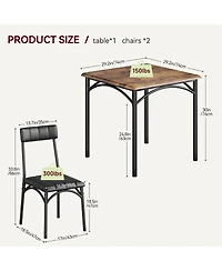 homfan Compact 3 Piece Dining Table Set for 2 Square Table with Upholstered Chairs, Metal and Wood Construction for Small Spaces Apartments Studios