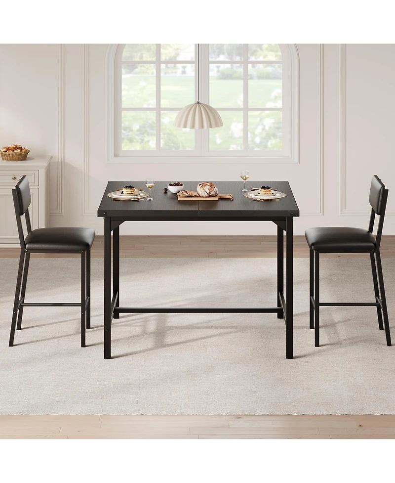 homfan Dining Table Set with 2 Stools Counter Height Metal Frame and Footrest, Compact Design for Kitchen, Apartment or Small Area