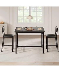 homfan Dining Table Set with 2 Stools Counter Height Metal Frame and Footrest, Compact Design for Kitchen, Apartment or Small Area
