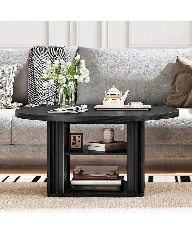 Slickblue Modern Round Coffee Table with Sliding Doors for Living Room or Office