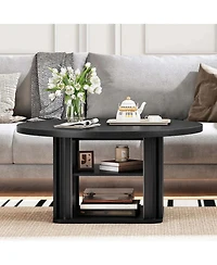 Slickblue Modern Round Coffee Table with Sliding Doors for Living Room or Office