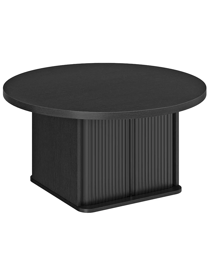 Slickblue Modern Round Coffee Table with Sliding Doors for Living Room or Office
