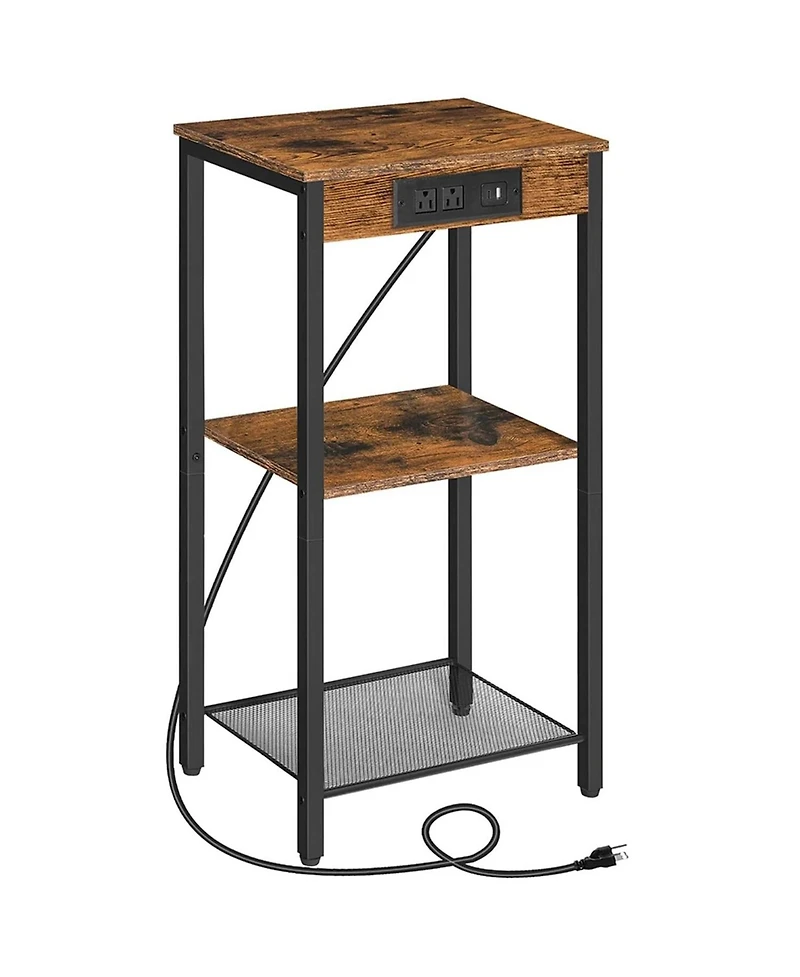 Slickblue 3-Tier Accent Side Table with Built-In Charging Station and Storage