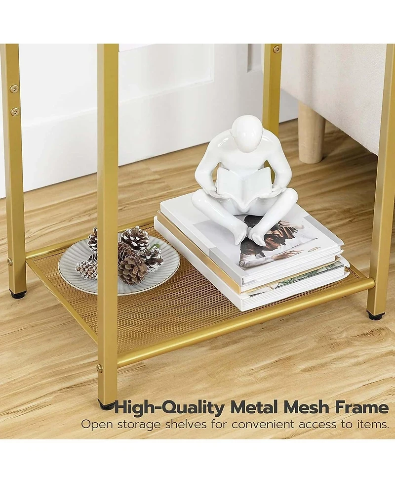 Slickblue End Table with Charging Station, 3-Tier Glass Shelves and Usb Ports