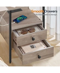 Slickblue End Table with Charging Station and 2 Drawers for Bedroom Storage