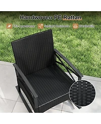 Sugift 3-Piece Pe Rattan Outdoor Rocking Chair Set with 2-Tier Side Table