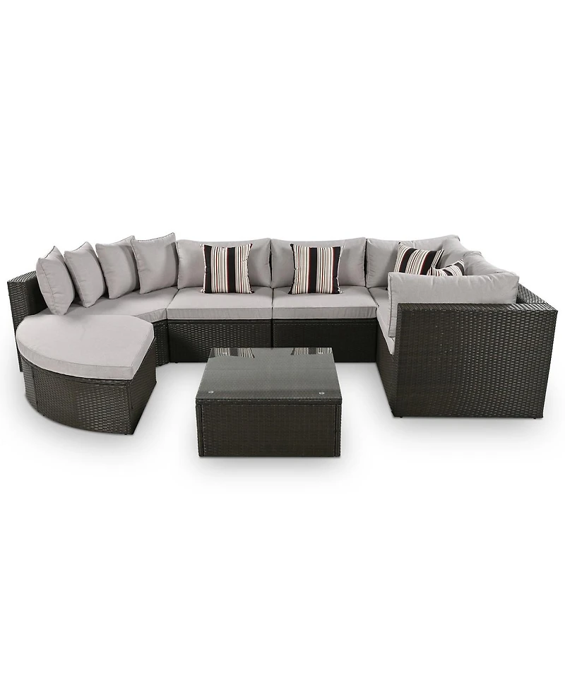 Asagikoiai 7-Piece Outdoor Wicker Patio Sectional Sofa Set with Cushions and Colorful Pillows