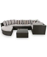Asagikoiai 7-Piece Outdoor Wicker Patio Sectional Sofa Set with Cushions and Colorful Pillows